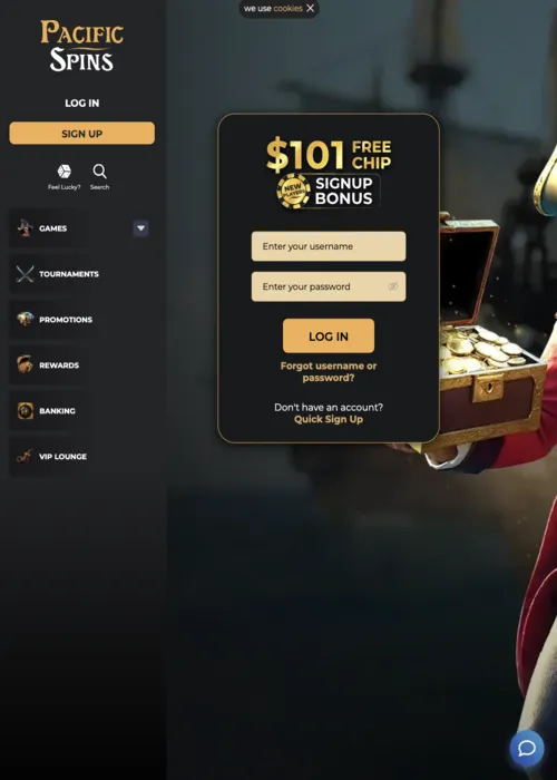 Quick player registration form Pacific Spins Casino